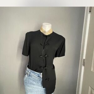 Black Button Down Shirt with Gold Collar